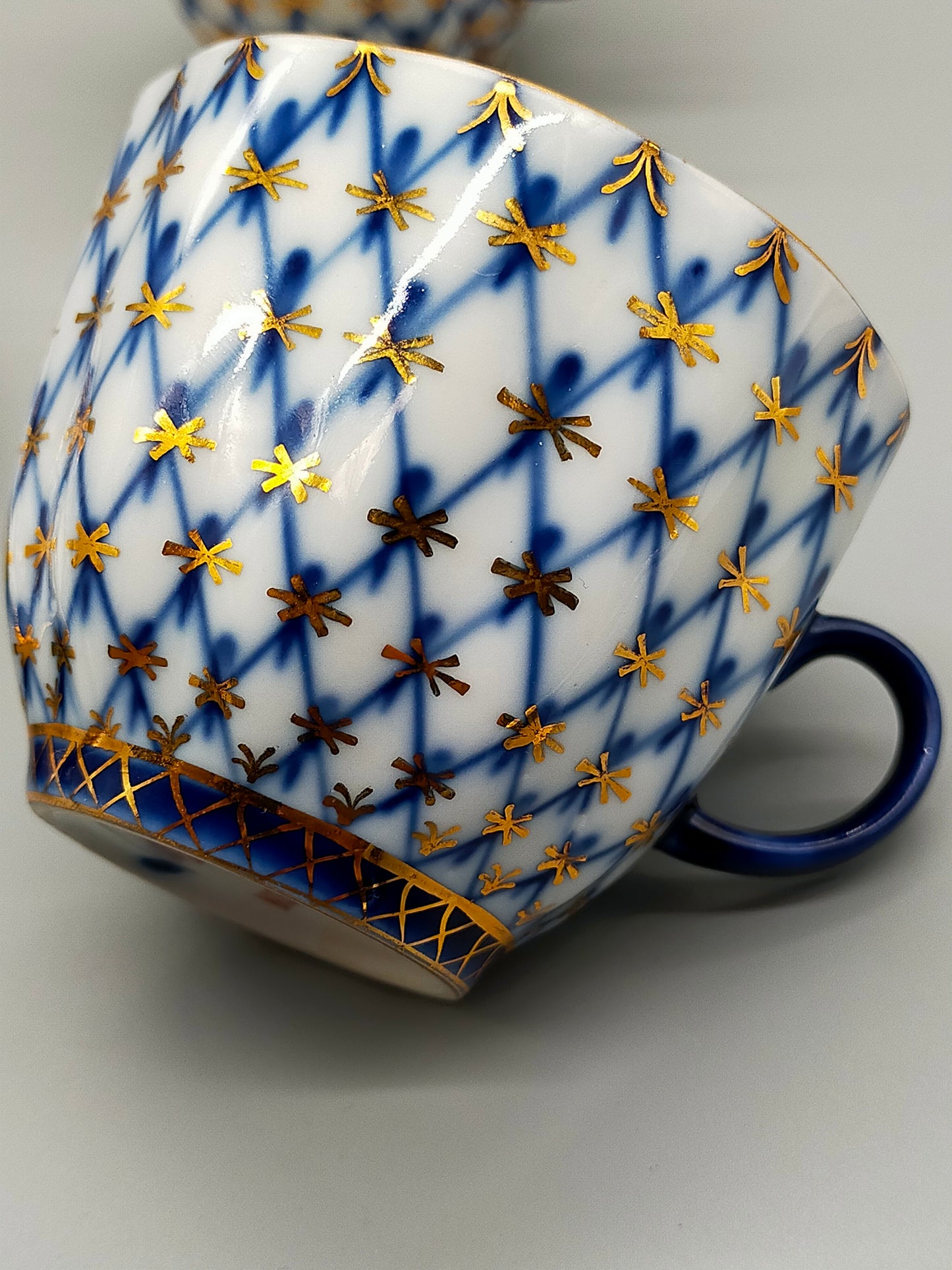 Lomonosov Kobaltnetz Mokka-Set – 3 Tassen & 1 Untertasse UdSSR