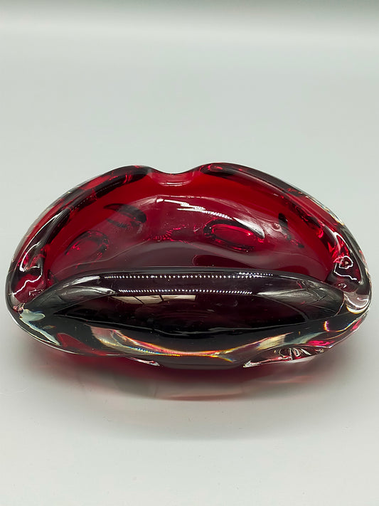 Murano Glas Aschenbecher Rubinrot & Massiv Sommerso Stil