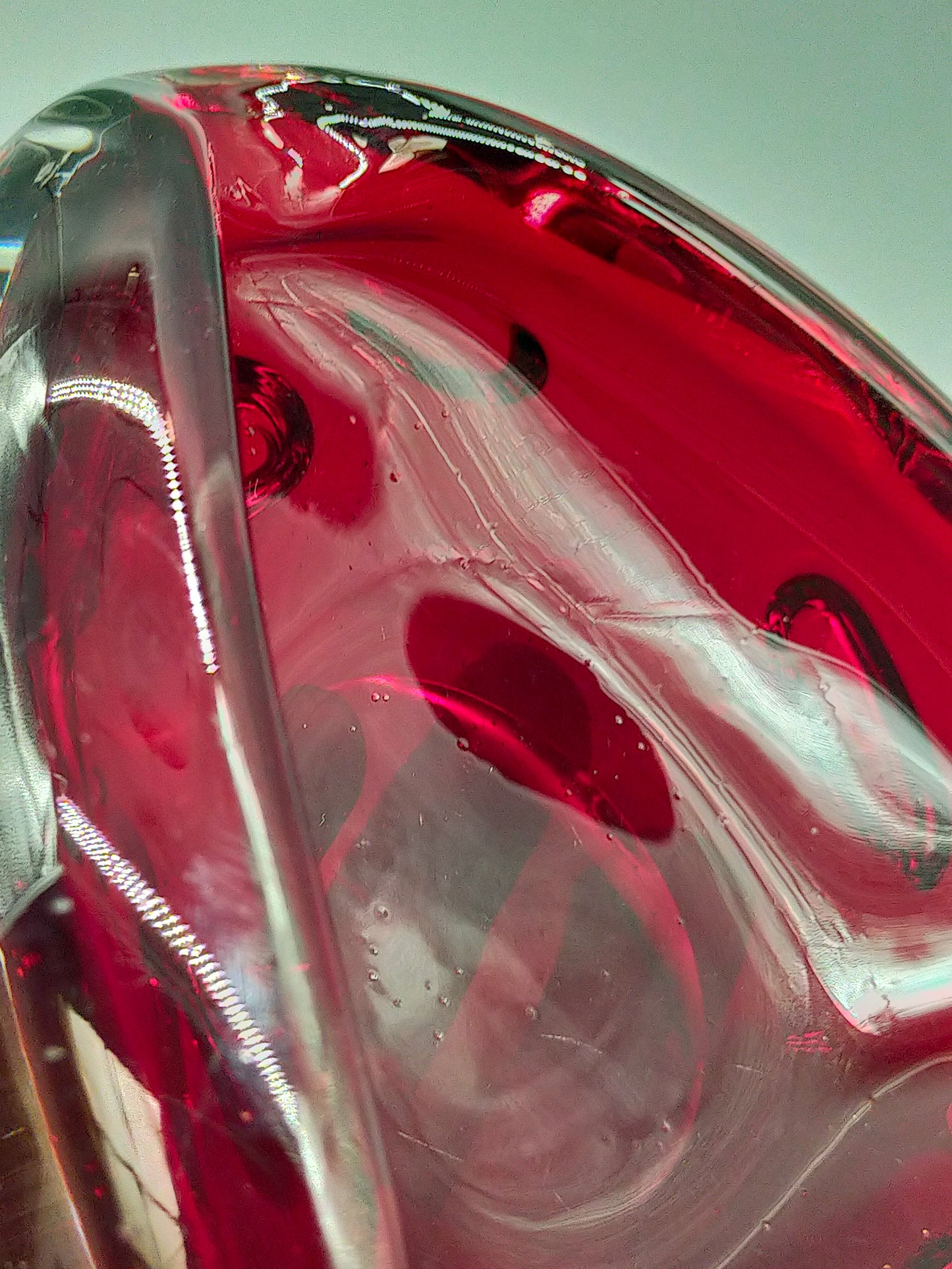 Murano Glas Aschenbecher Rubinrot & Massiv Sommerso Stil