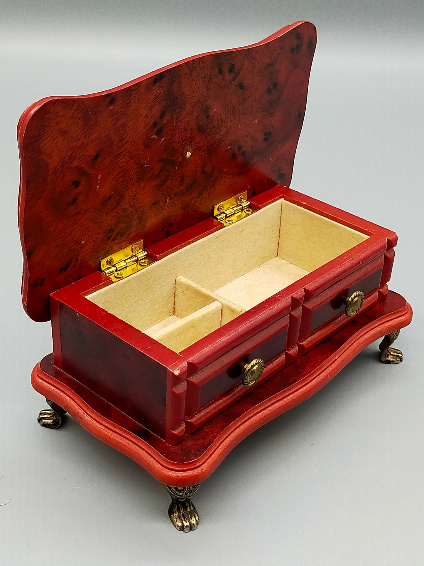 Elegante Schmuckschatulle aus Holz Wurzelholz-Optik mit Löwenfüßen