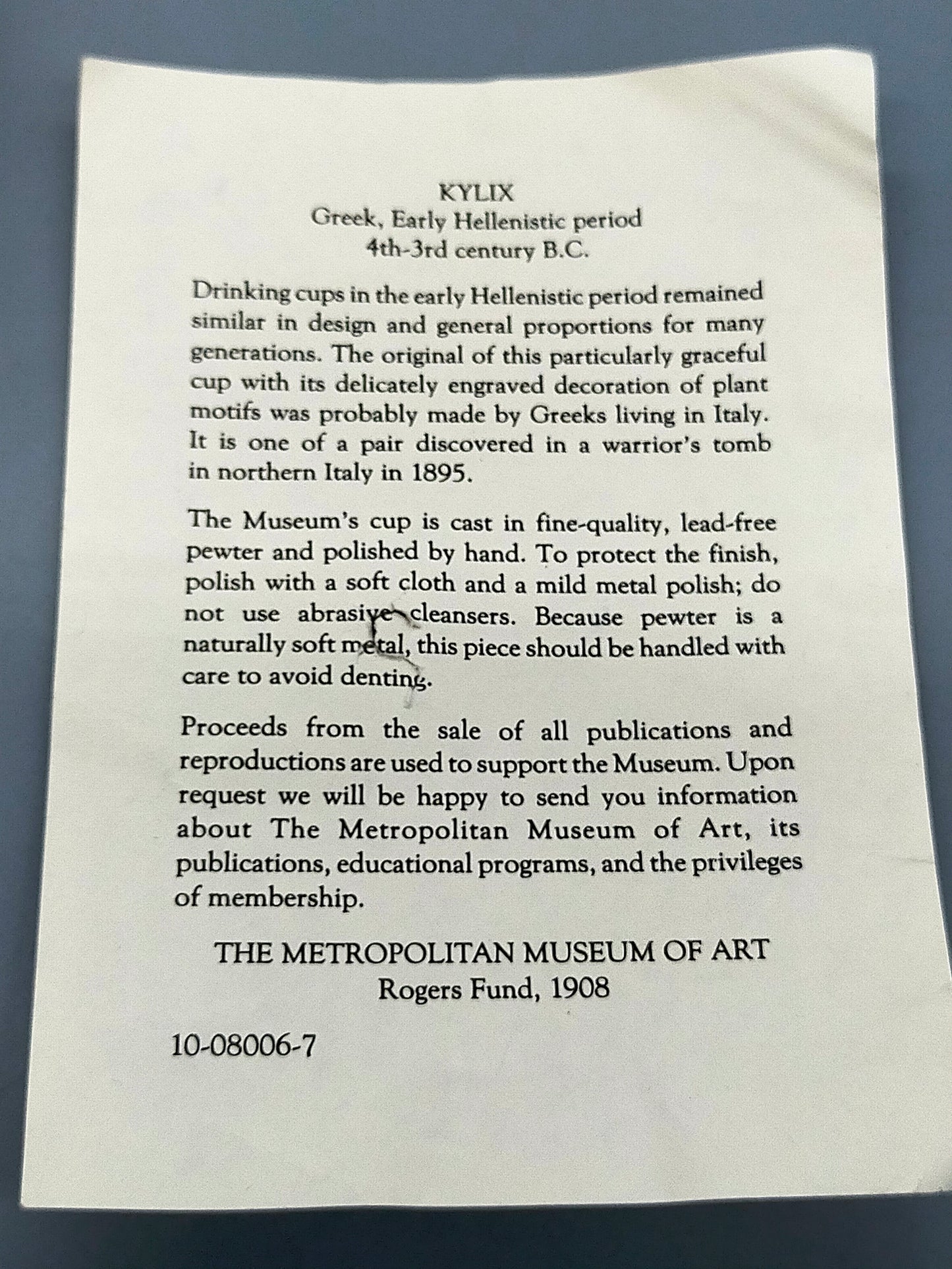 MMA Griechische Kylix Trinkschale Pewter Museum Replik