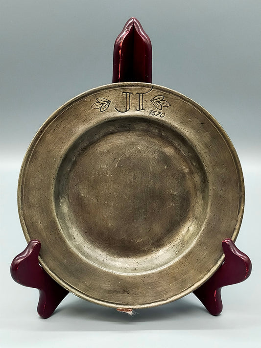 Historischer Zinn Teller 1670 Antiker Wandteller mit Gravur JI