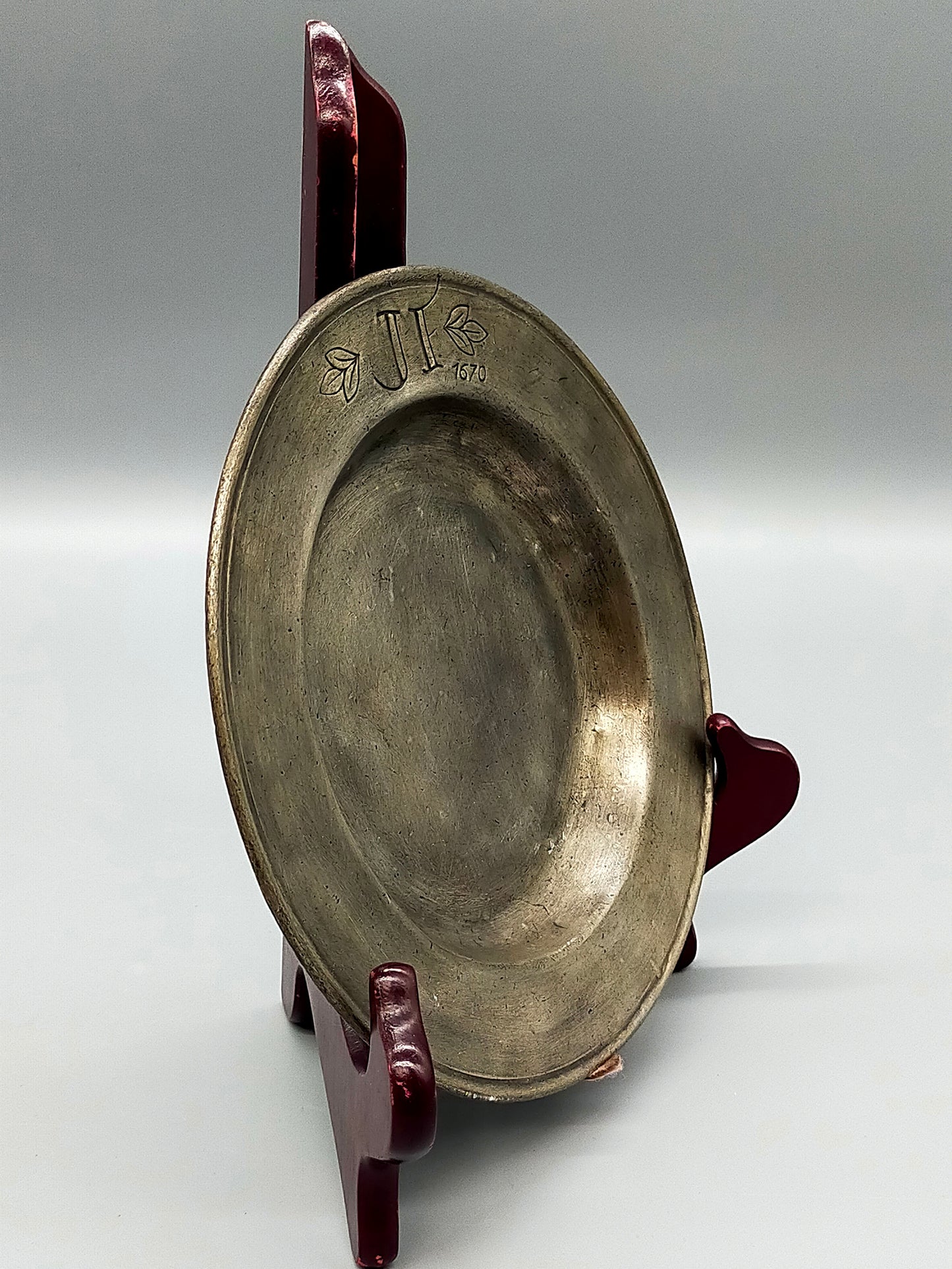 Historischer Zinn Teller 1670 Antiker Wandteller mit Gravur JI