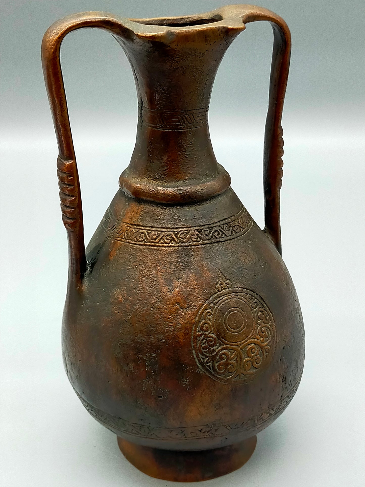 Antike Kupfer Vase Amphore mit Gravur & Zwei Henkeln