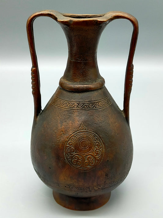 Antike Kupfer Vase Amphore mit Gravur & Zwei Henkeln