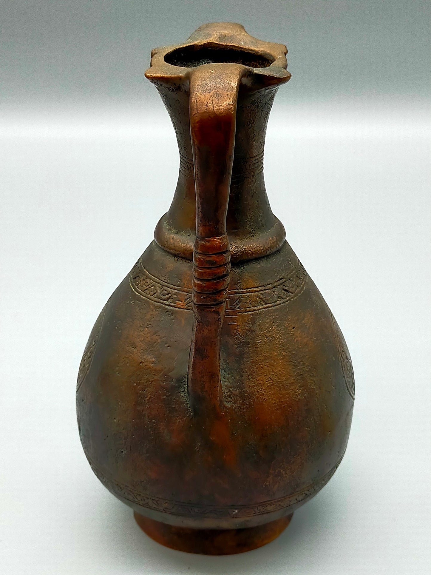 Antike Kupfer Vase Amphore mit Gravur & Zwei Henkeln