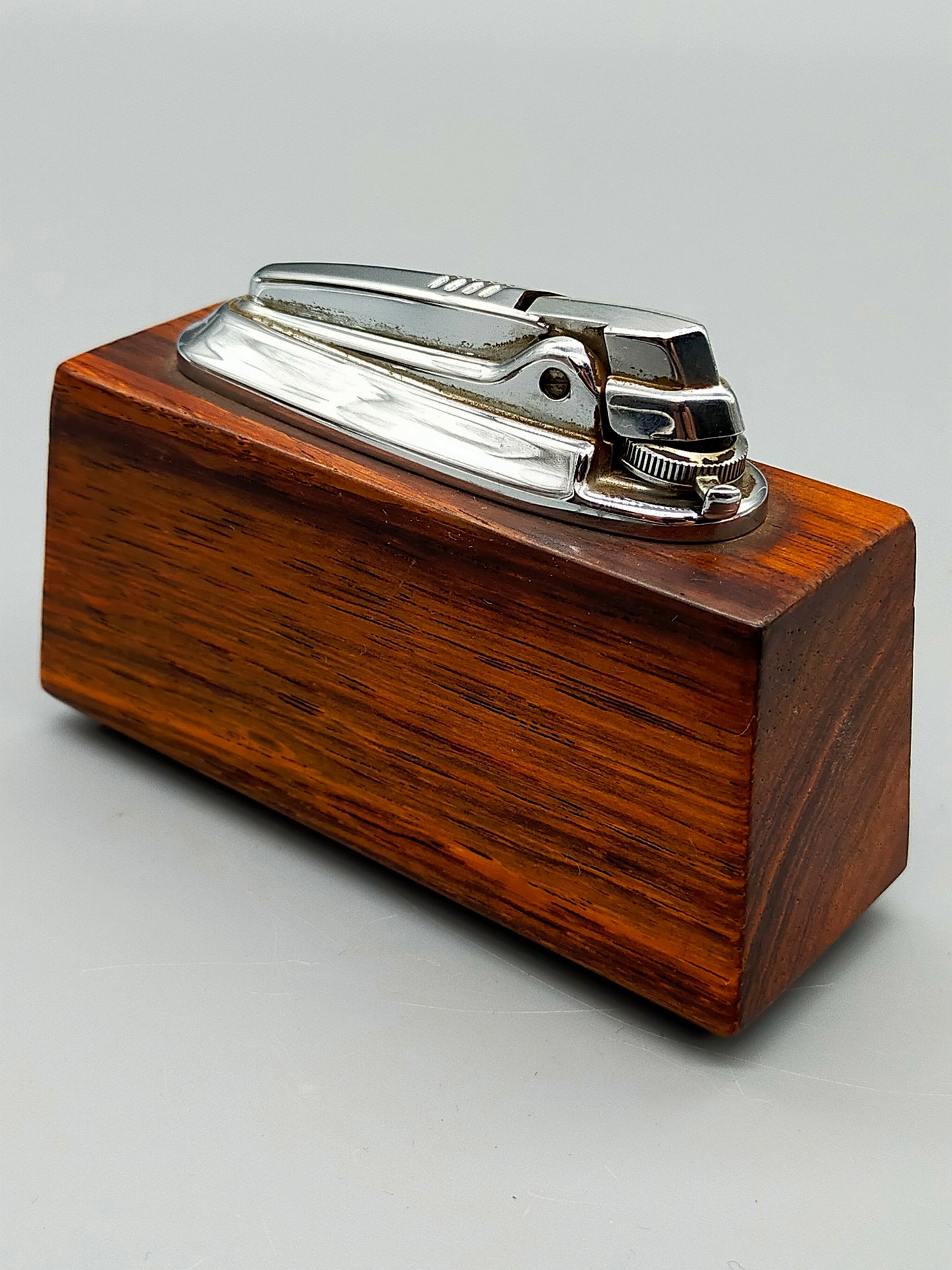Vintage Ronson Tischfeuerzeug Edles Holz & Chrome Design
