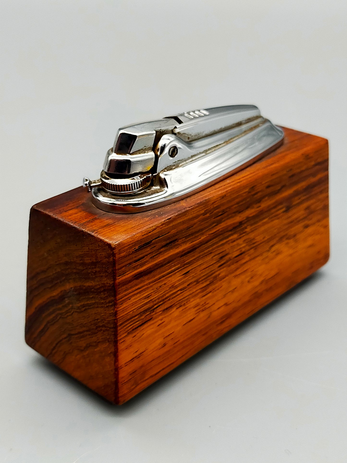 Vintage Ronson Tischfeuerzeug Edles Holz & Chrome Design