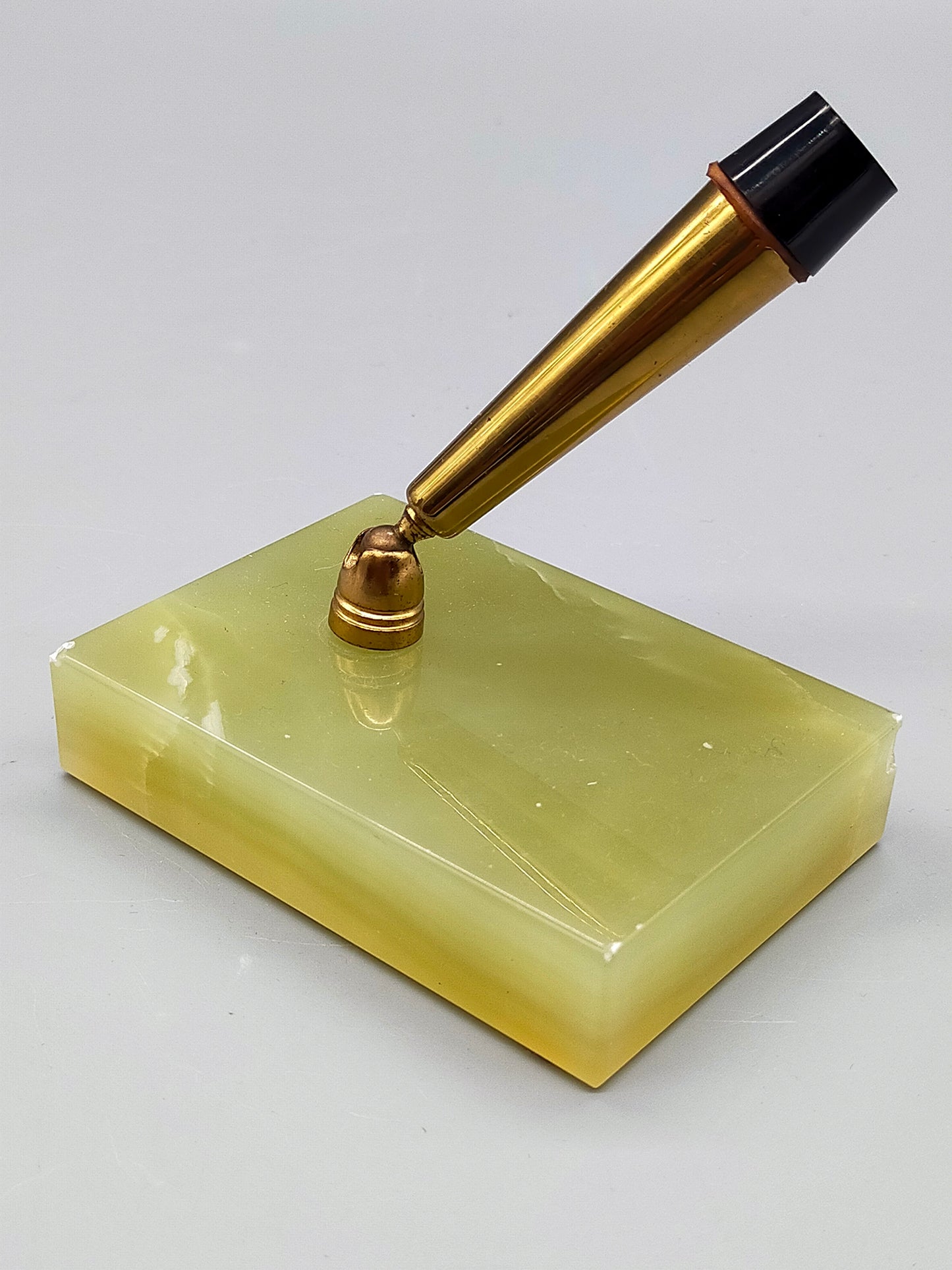 Stilvoller Vintage Schreibtisch Stifthalter aus Onyx Marmor und Messing