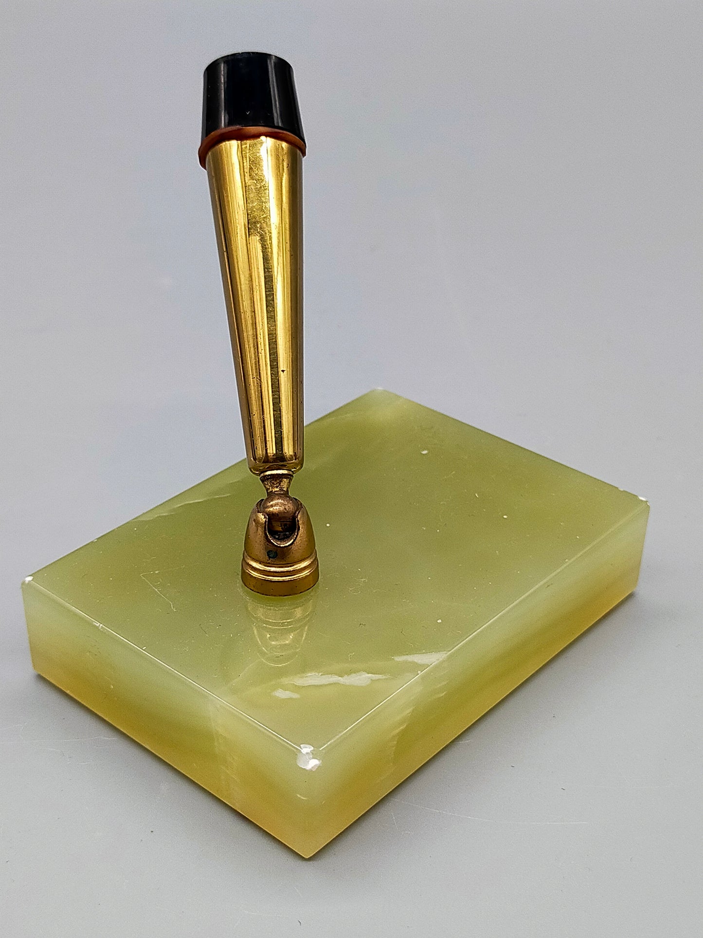 Stilvoller Vintage Schreibtisch Stifthalter aus Onyx Marmor und Messing