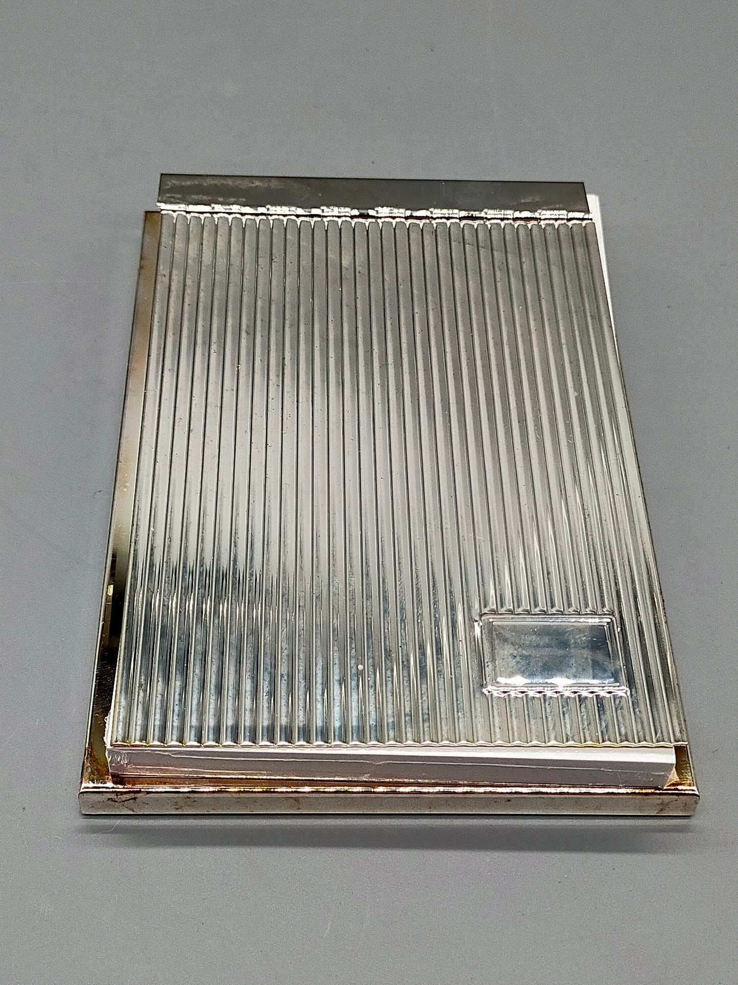 Edler Vintage Notizblockhalter Versilbertes Rillendesign mit Box