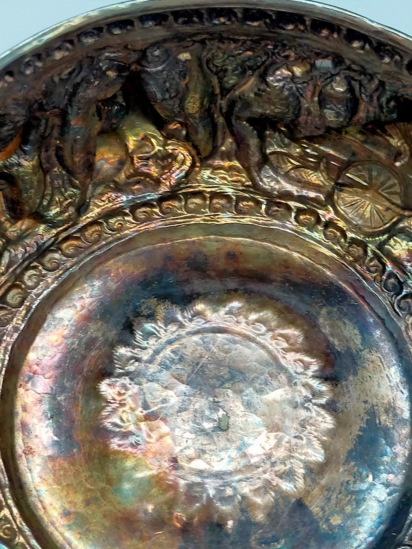 Antike Silber Schale mit Relief Getriebene Prunkschale Asiatika