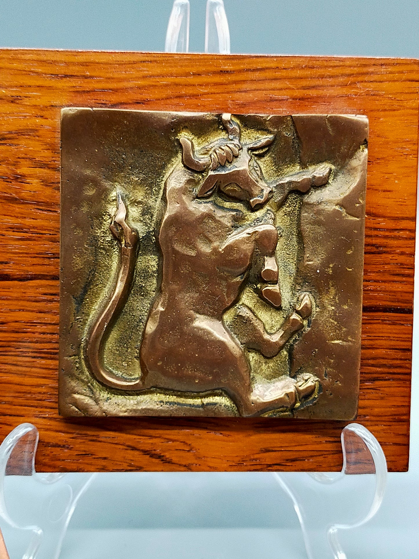 Drei kunstvolle Messingreliefs auf Holz Sternzeichen Sternbilder