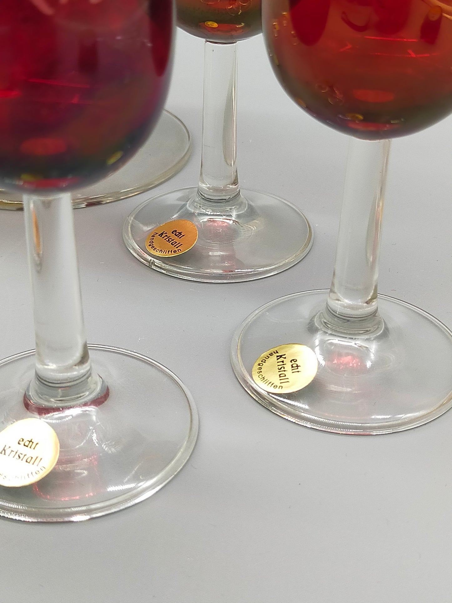Edles Kristall Likörset in Rubinrot mit Karaffe und 6 Gläsern