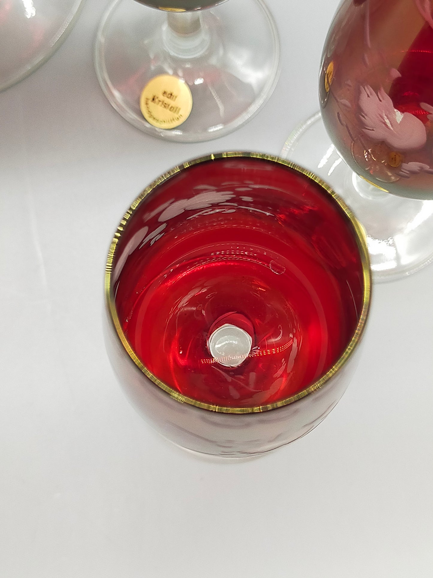 Edles Kristall Likörset in Rubinrot mit Karaffe und 6 Gläsern