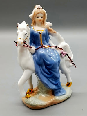 Edle PMI Porzellan Figur – Elegante Reiterin auf weißem Pferd