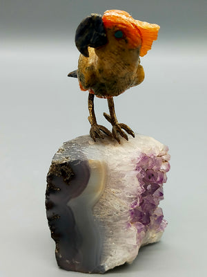 Edle Edelstein Vogelfigur auf Amethystdruse – Handgearbeitete Kunst aus Rio