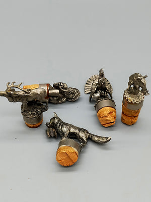 5er Set Vintage Zinn Flaschenstopfen – Jagdmotive & Waldtiere