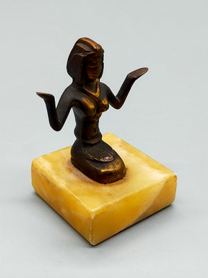 Ägyptische Pharaonin Figur Miniatur Bronze Skulptur auf Onyx Sockel