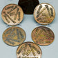 Vintage Bronze Untersetzer Set 5 Stk Internationale Trinksprüche