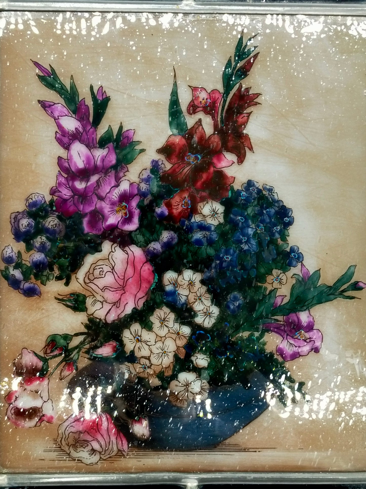 Klassisches Glasbild mit Blumenmotiv Farbenfrohe Dekoration