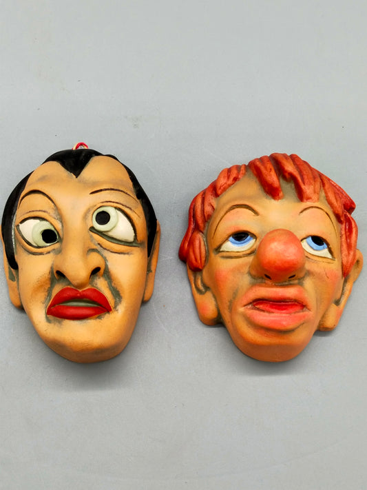 Keramik Weber Köln Wandmasken Set Handarbeit Clowns / Fratzen