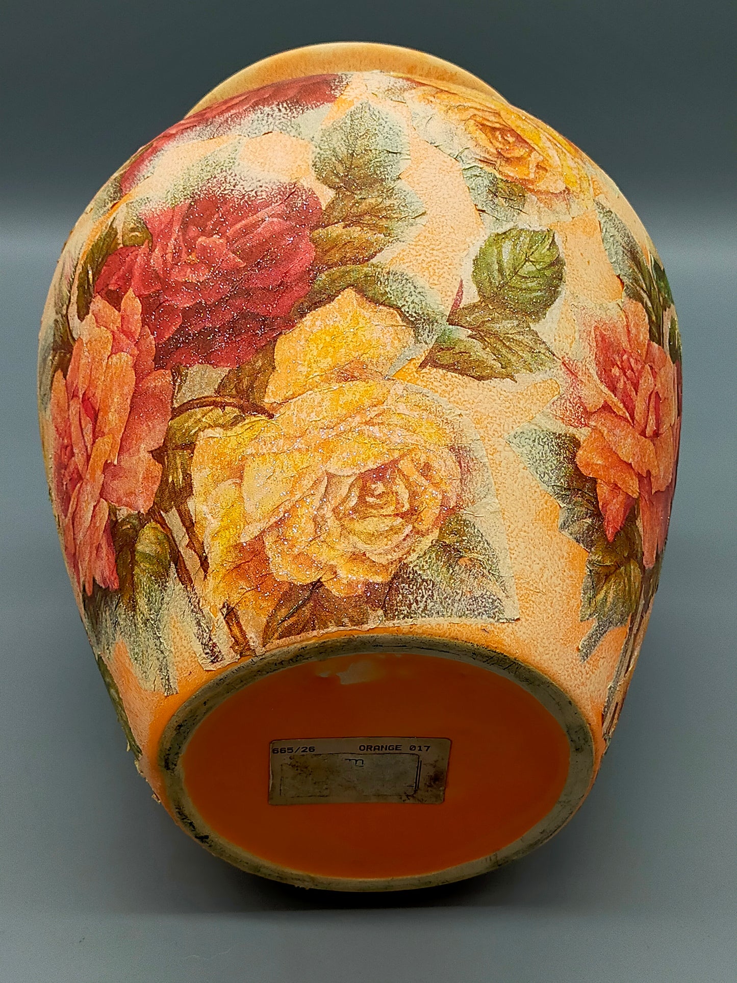 Große Vintage Keramik Vase mit Rosen-Serviettentechnik