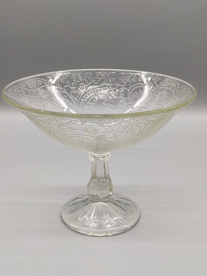 Elegante Fußschale aus Pressglas  Feines Ornament-Muster