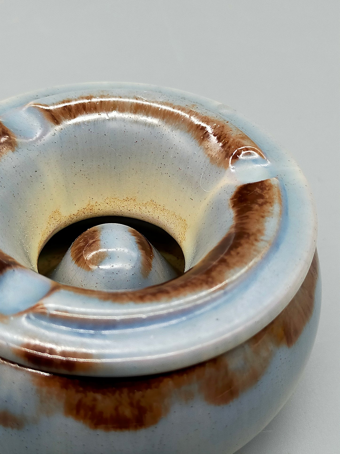 Vintage Keramik Aschenbecher mit Deckel Blau-Braune Laufglasur