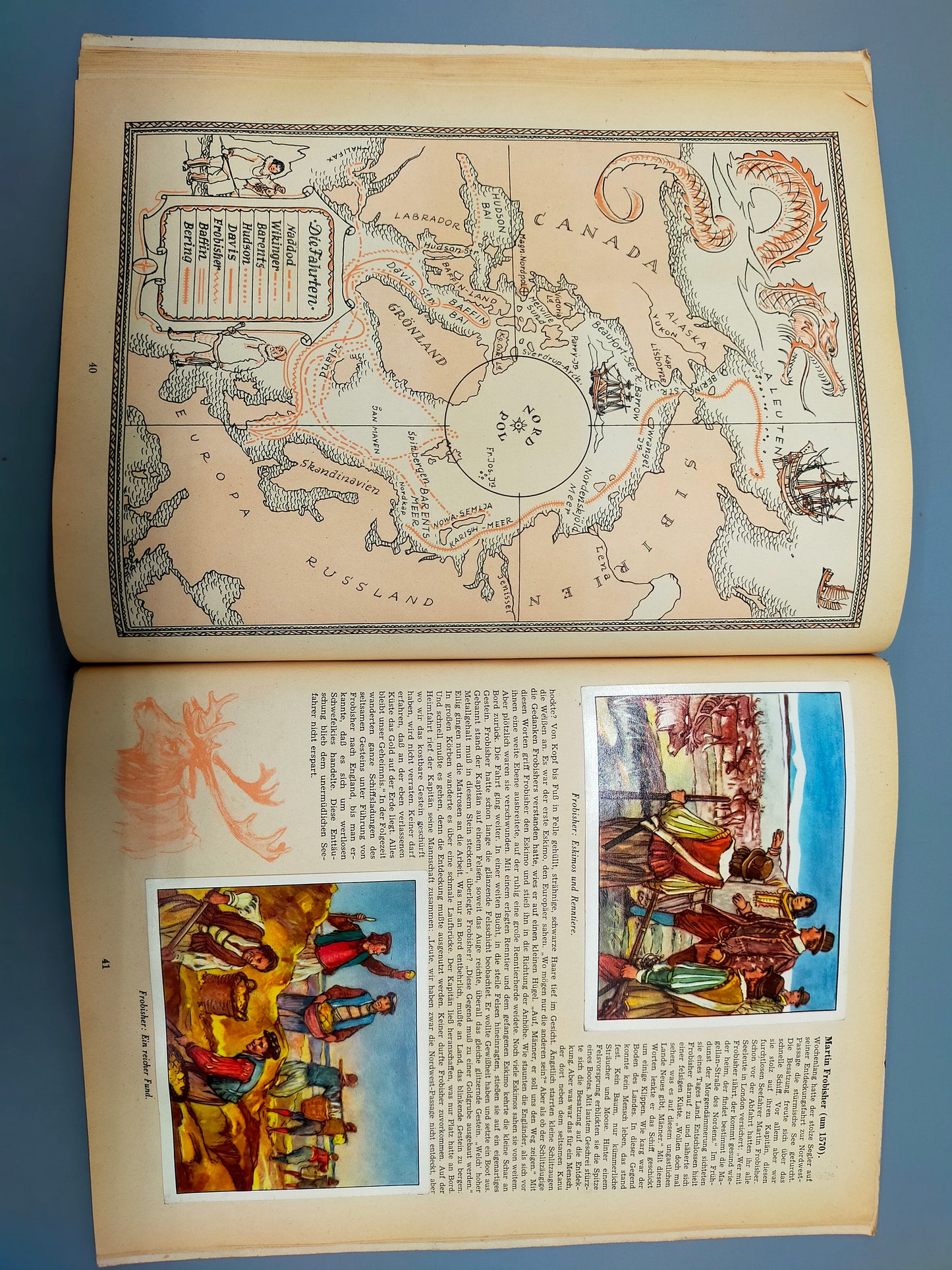 Abenteuer und Entdecker Antikes Bilderbuch mit Karten & Illustrationen