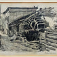 Deutsche Schule (XX) Historische Wassermühle Kohlezeichnung 1911
