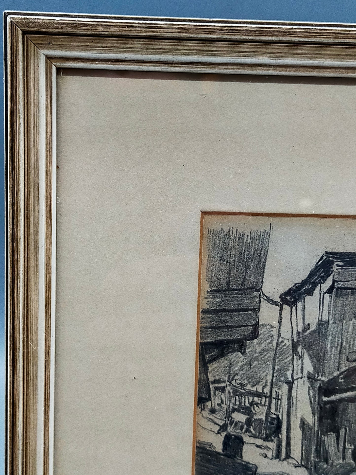 Deutsche Schule (XX) Historische Wassermühle Kohlezeichnung 1911
