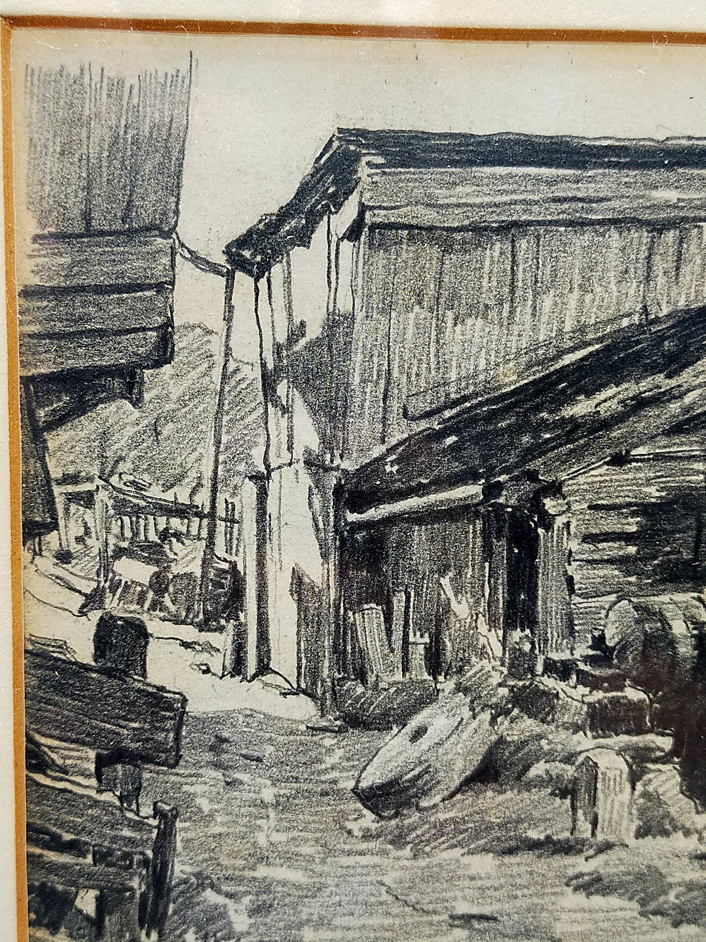 Deutsche Schule (XX) Historische Wassermühle Kohlezeichnung 1911