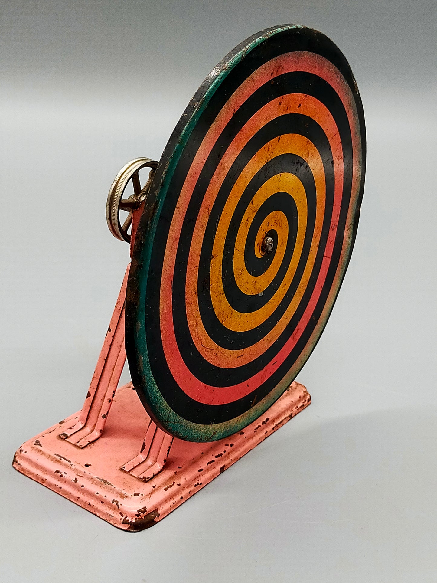 Antikes Blechspielzeug Spirale Optische Illusion Hypnosescheibe