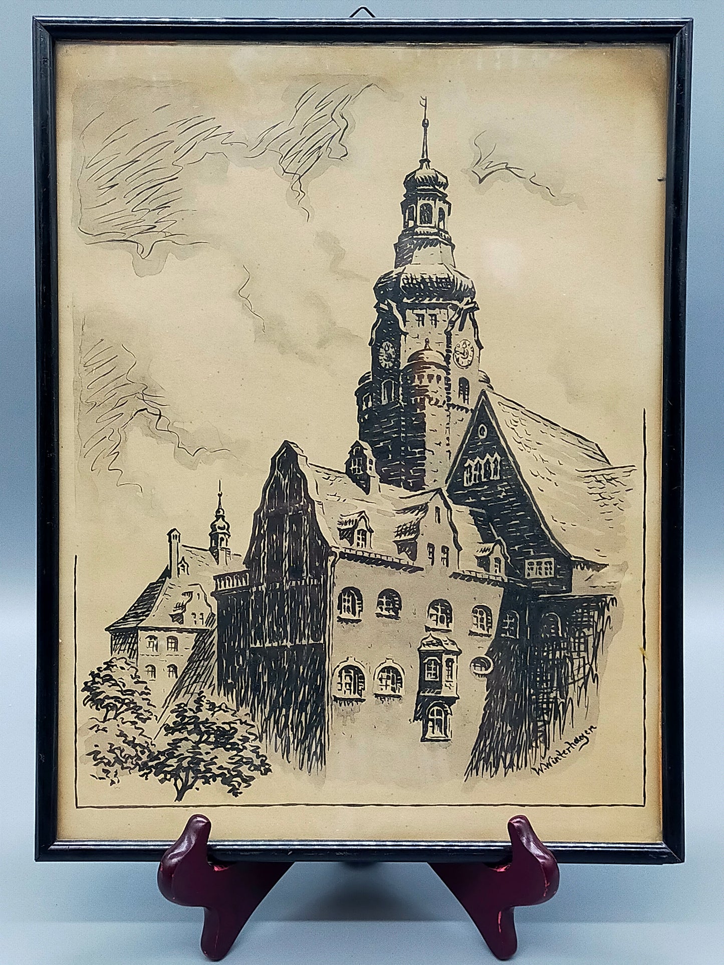 W. Winterhagen Historische Architekturansicht mit Turm
