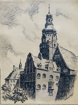 W. Winterhagen Historische Architekturansicht mit Turm