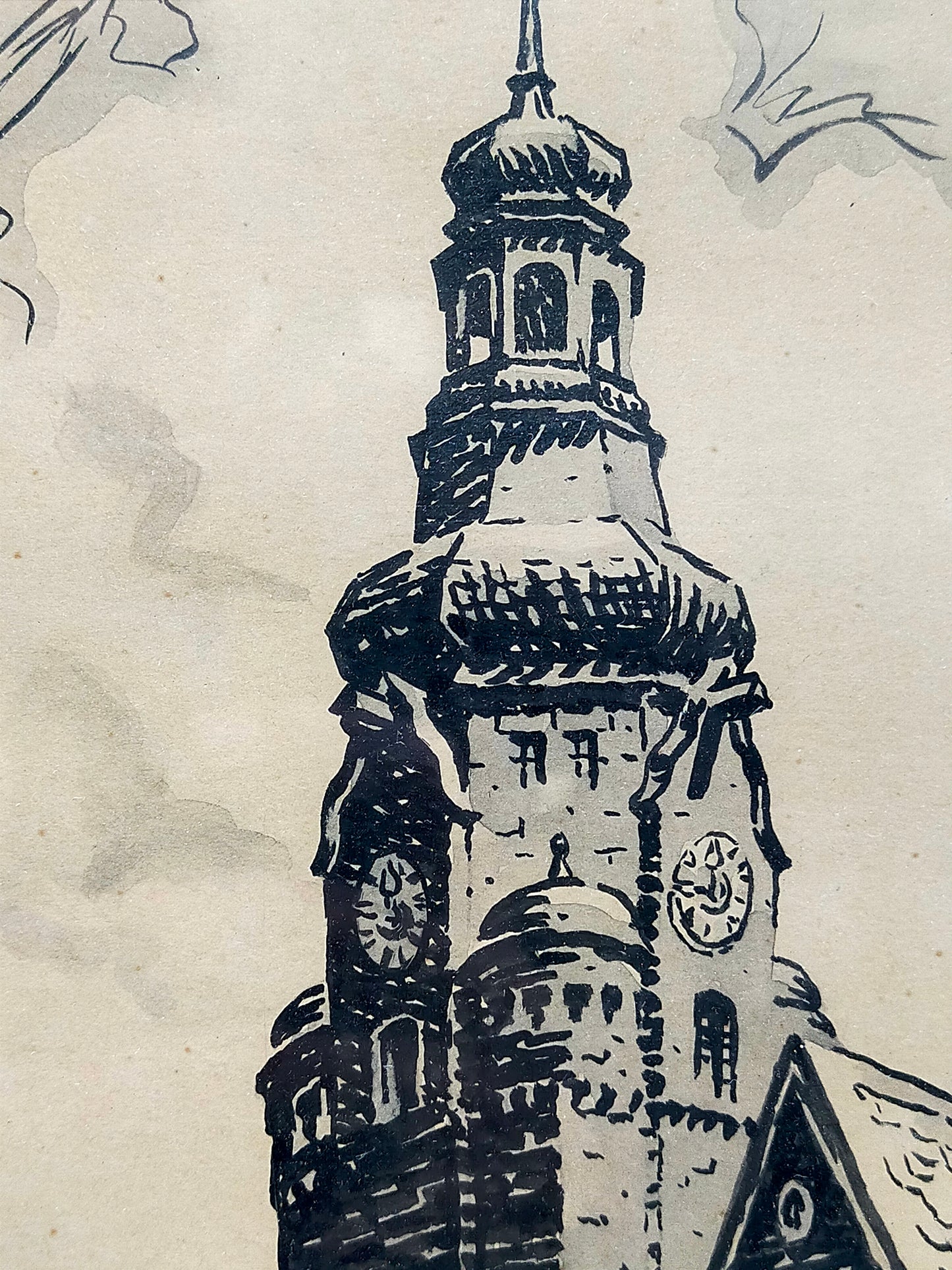 W. Winterhagen Historische Architekturansicht mit Turm