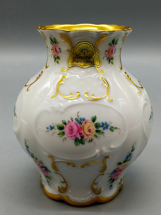 Edle Lindner Porzellan Vase mit Golddekor & Blumenmotiv