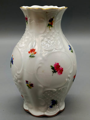 Lindner Porzellan Vase Streublümchen Goldrand Edle Handarbeit