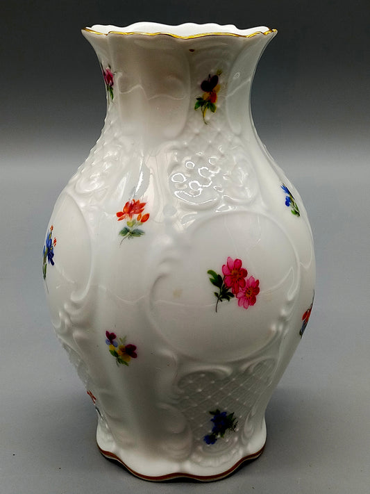 Lindner Porzellan Vase Streublümchen Goldrand Edle Handarbeit