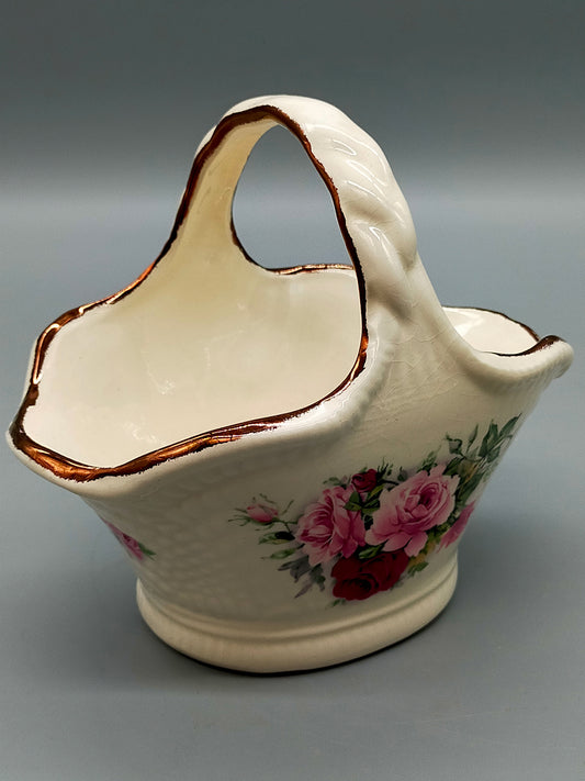 Staffordshire Porzellan Henkelkorb Antikes Rosendekor