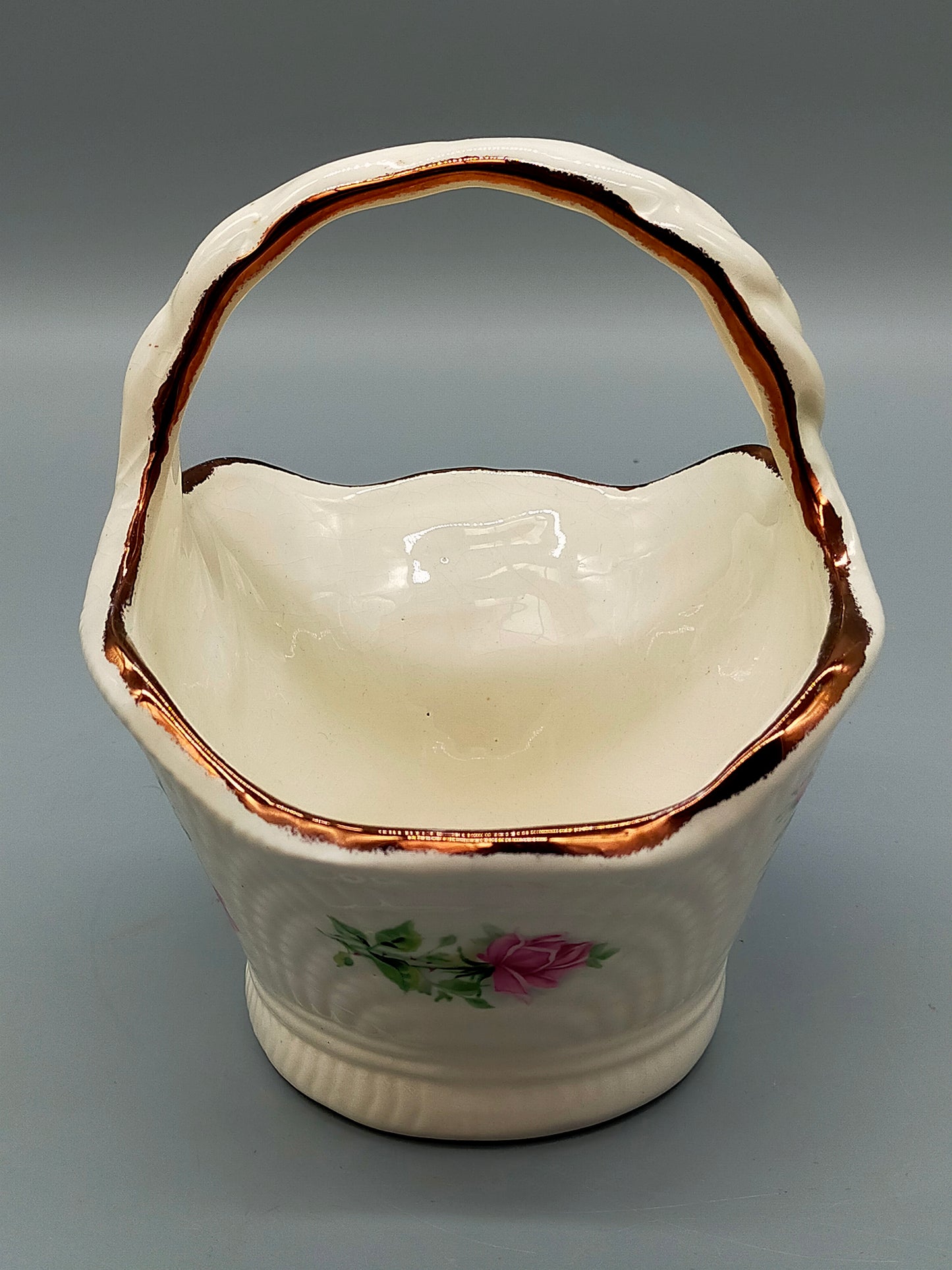 Staffordshire Porzellan Henkelkorb Antikes Rosendekor