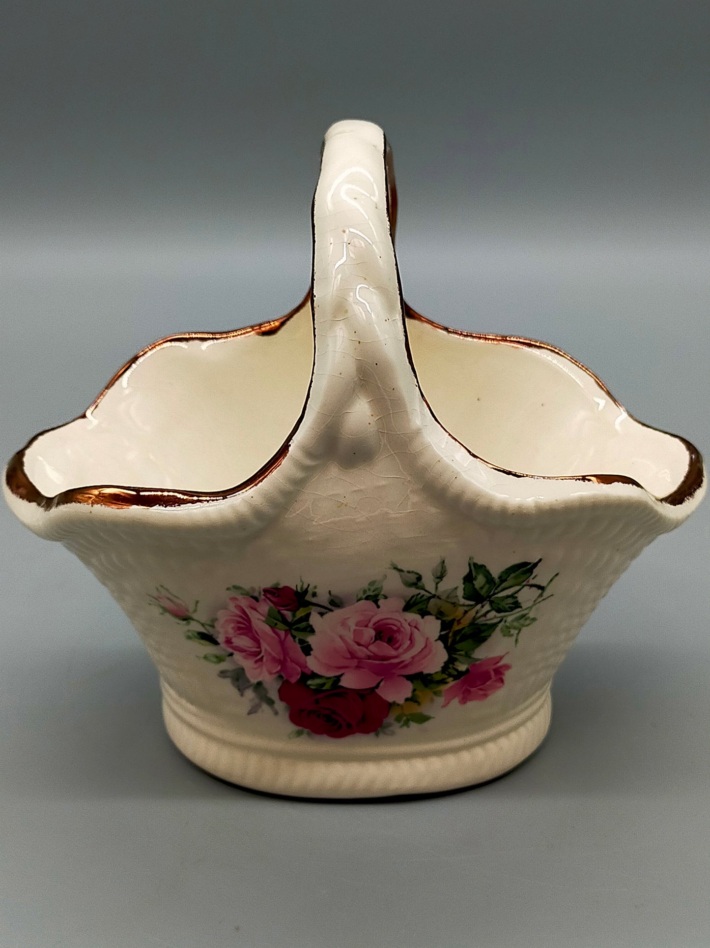 Staffordshire Porzellan Henkelkorb Antikes Rosendekor