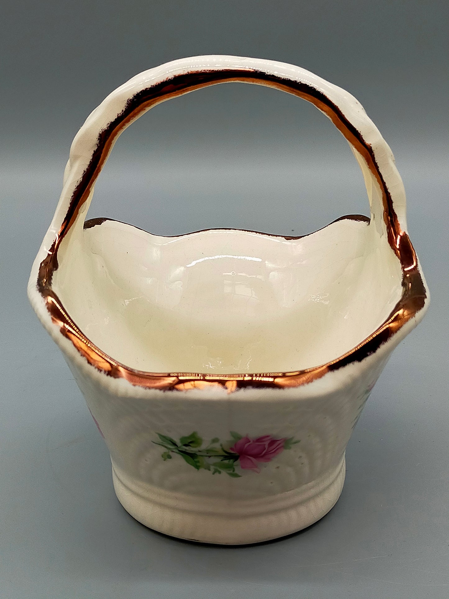 Staffordshire Porzellan Henkelkorb Antikes Rosendekor