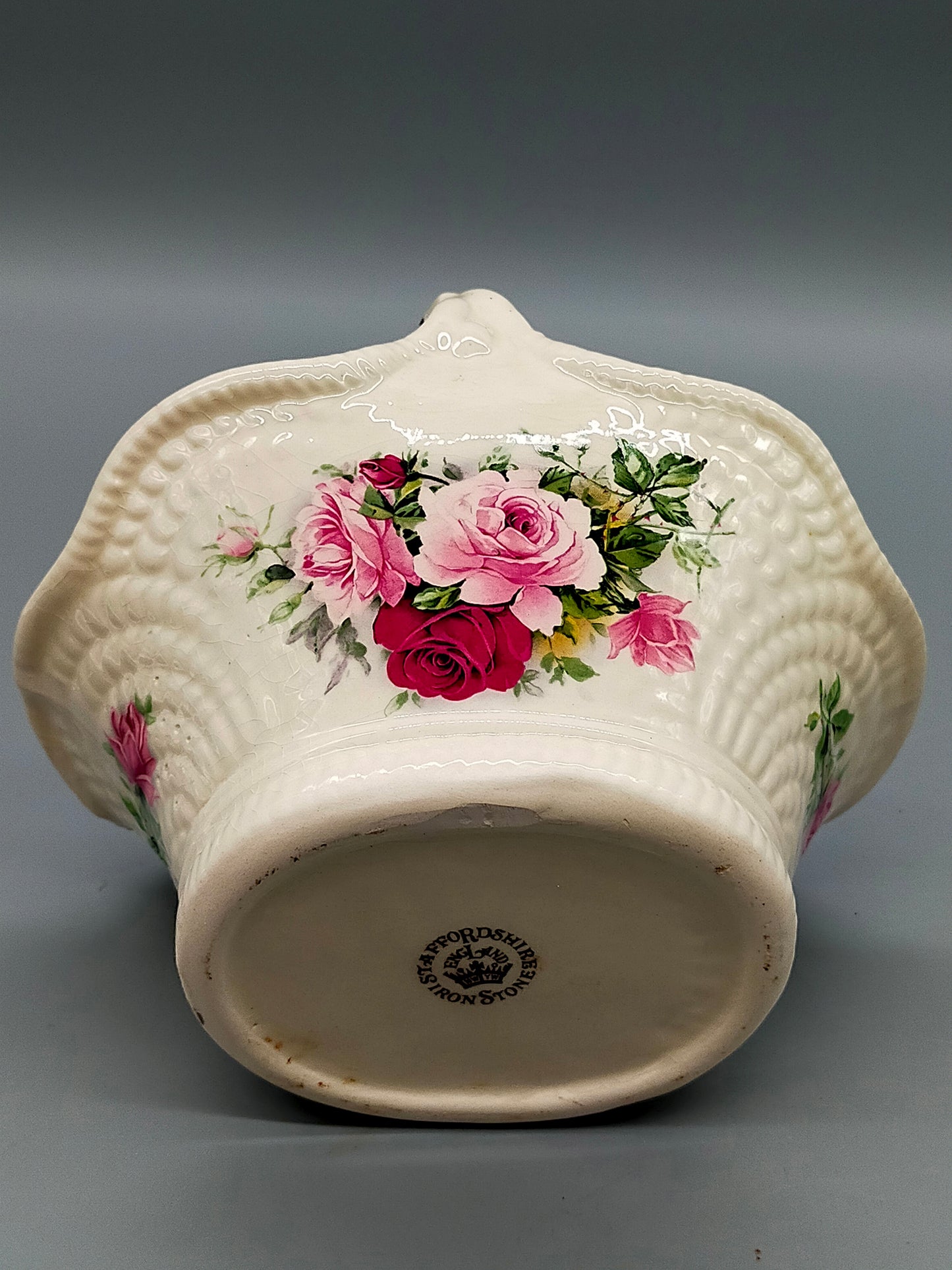 Staffordshire Porzellan Henkelkorb Antikes Rosendekor