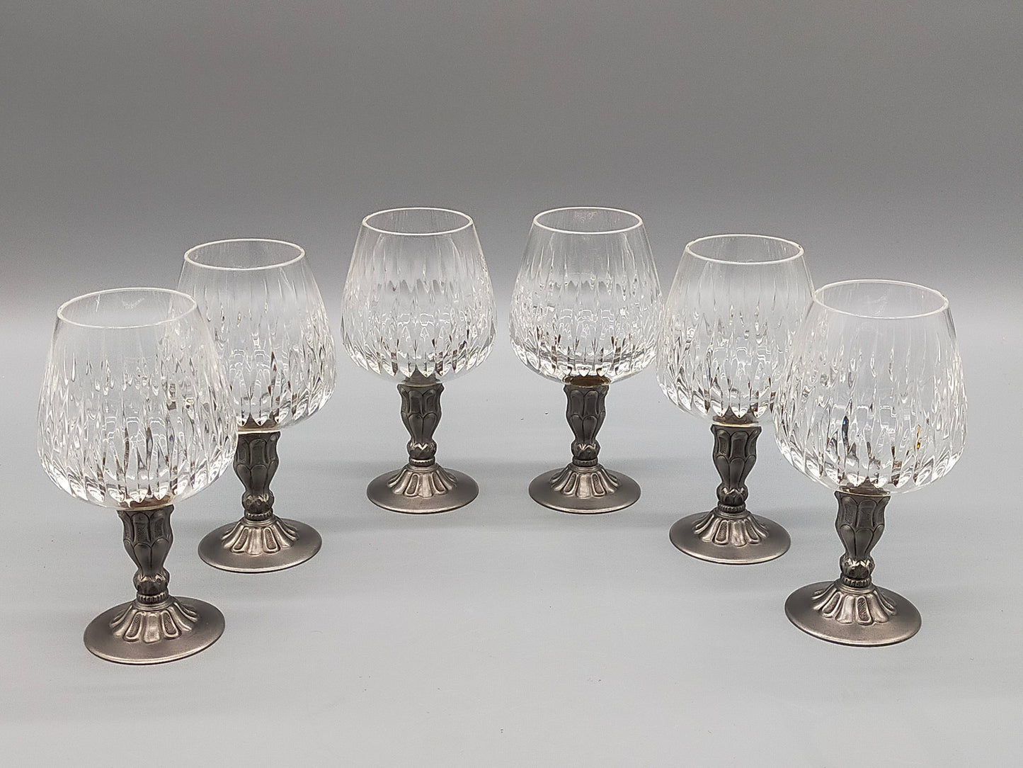 Edles 6er-Set Cognacschwenker aus Kristallglas mit Zinnfuß