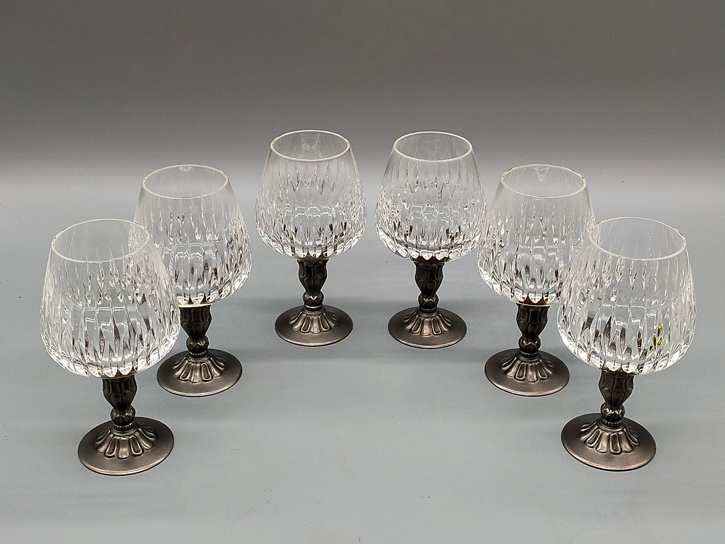 Edles 6er-Set Cognacschwenker aus Kristallglas mit Zinnfuß