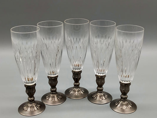 5er Set Sektflöten aus Schliffglas mit Zinnfuß – Elegant & Zeitlos