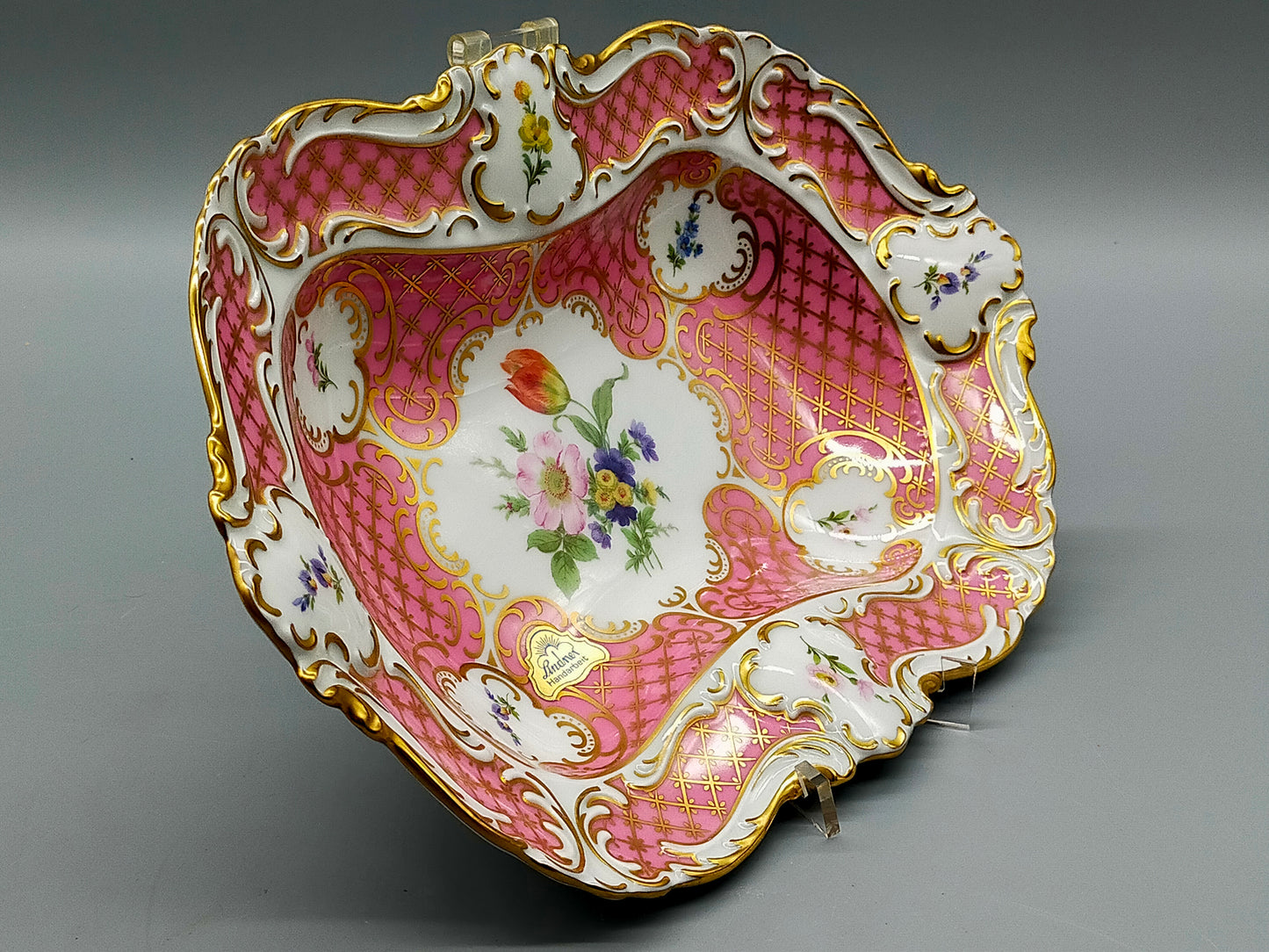 Lindner Porzellan Schale Prinzess Rosa Gold Blumendekor Prunkschale