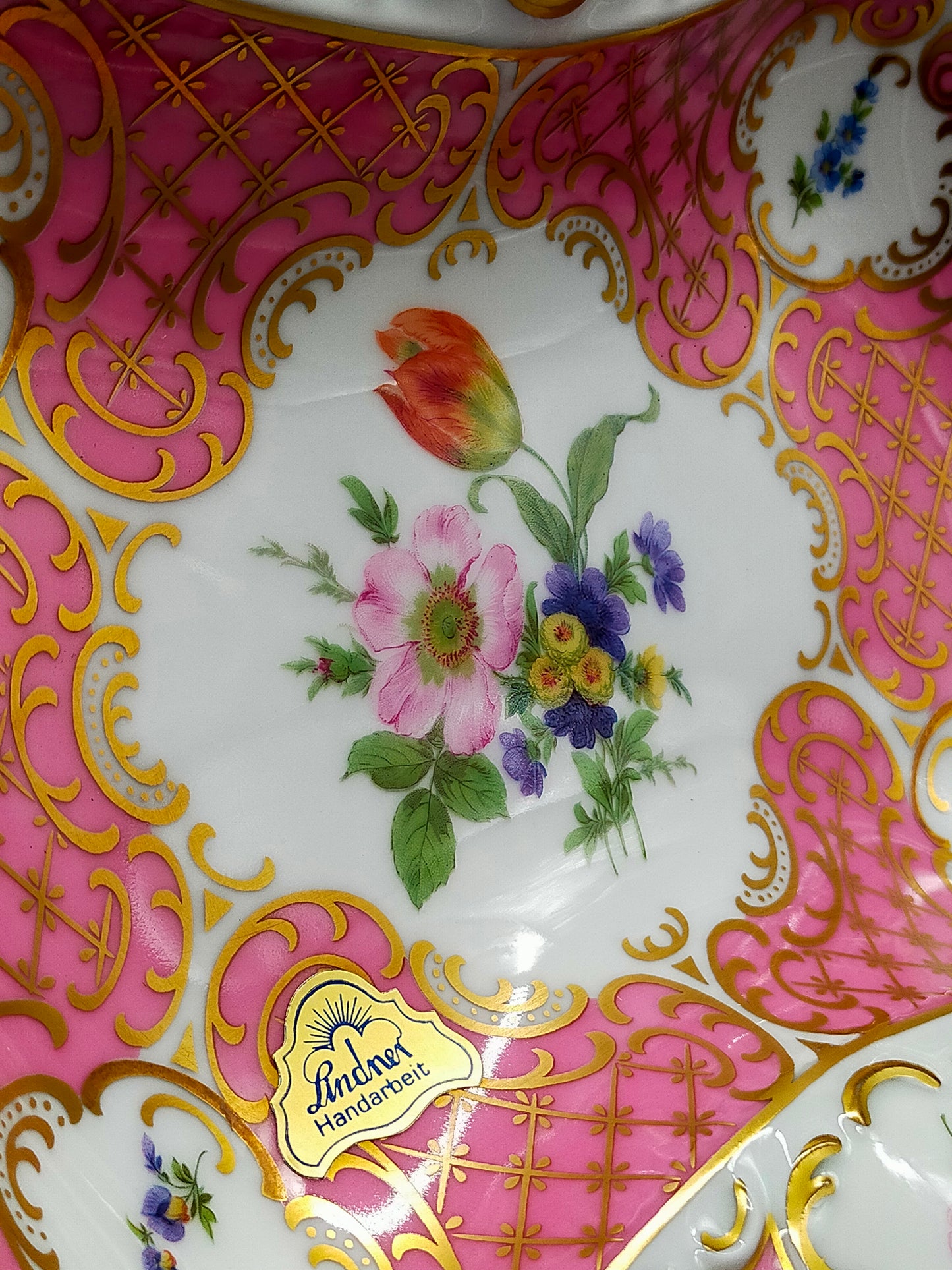 Lindner Porzellan Schale Prinzess Rosa Gold Blumendekor Prunkschale